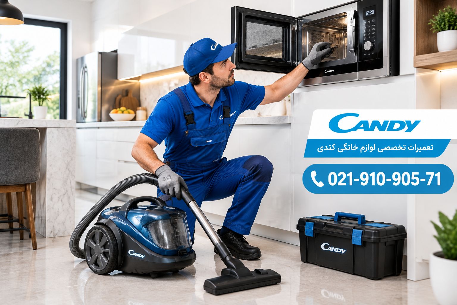 نمایندگی تعمیر جاروبرقی کندی در اسلامشهر؛ عیبیابی و تعمیر تخصصی جاروبرقی Candy، رفع کم شدن مکش، خاموش شدن، صدای غیرعادی، داغ شدن موتور، خرابی سیم جمعکن، کلید، فیلتر و موتور با اعزام تعمیرکار به محل.